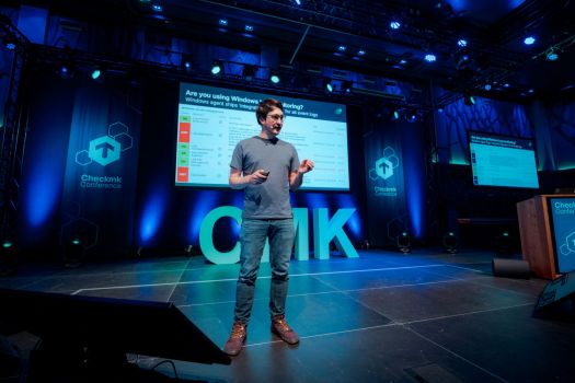 Jan Justus CPO Martin Hirschvogel giving a speech at the 11th Checkmk Conference
